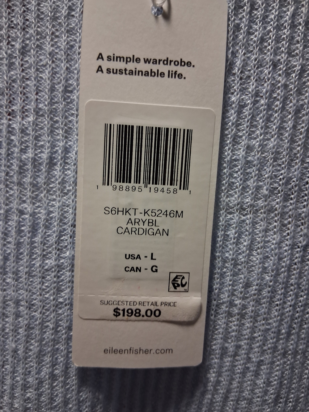 Eileen Fisher Pale Blue Open-Front Ribbed Cardigan - Picture 3 of 3